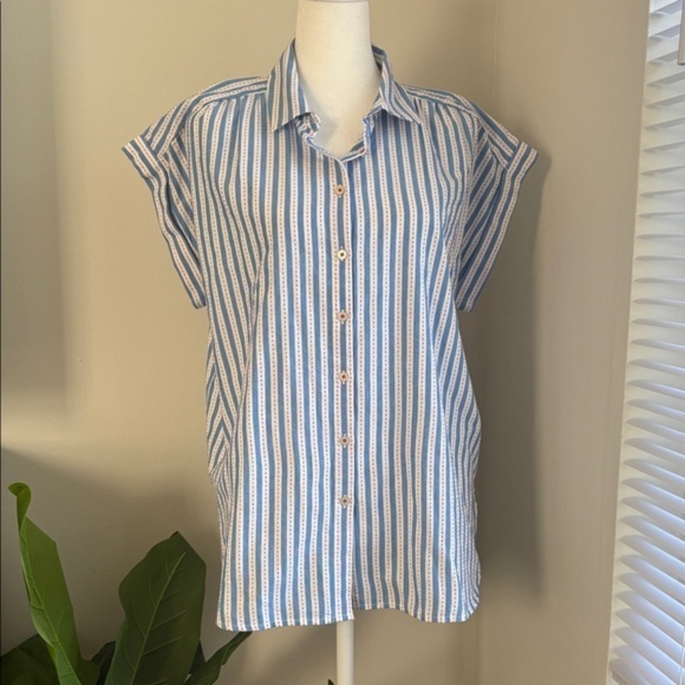 LOFT  Blue and White Striped Button-Up Shirt